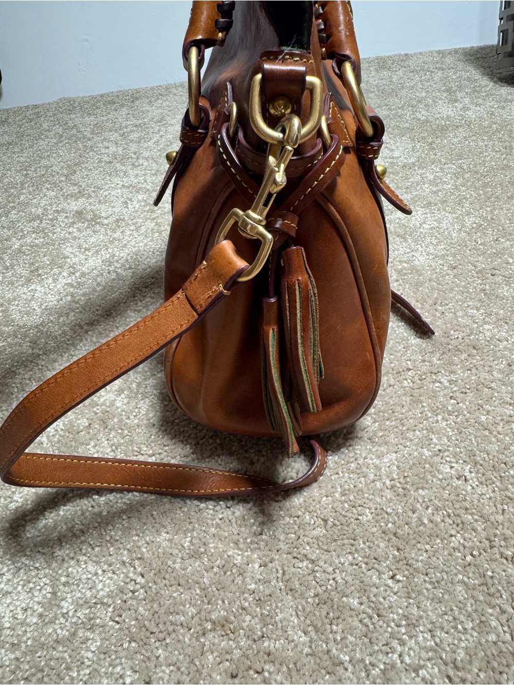 Dooney & Bourke Tan Leather Satchel with Brass Hardware - Picture 4 of 6